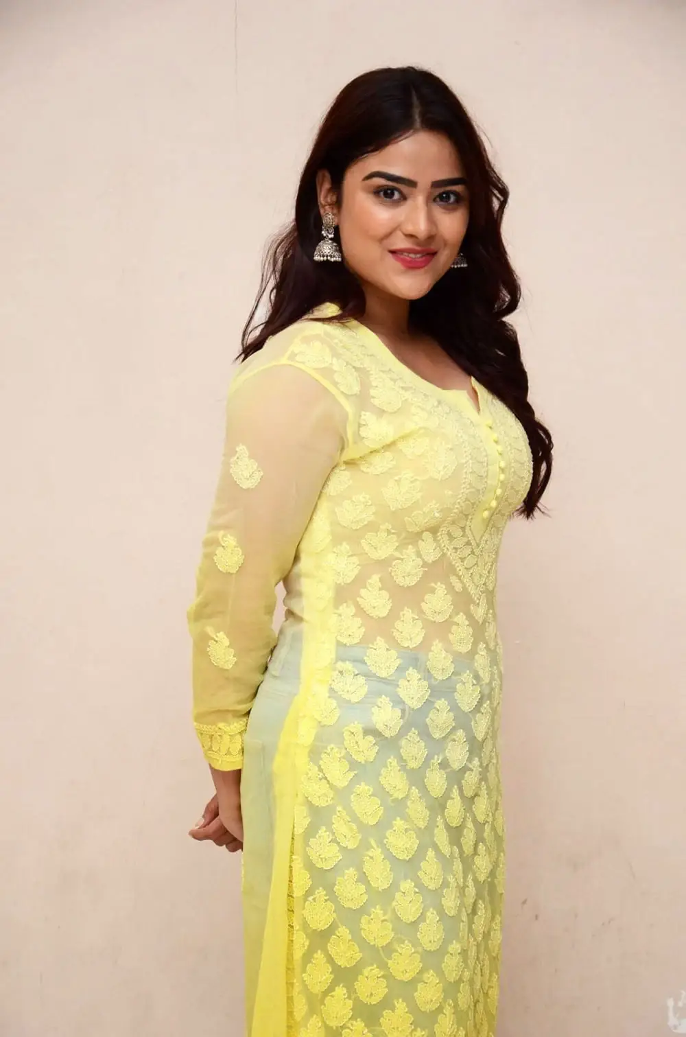 Beautiful Indian Girl Priyanka Sharma in Traditional Lemon Yellow Dress